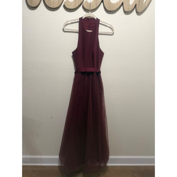 White by Vera Wang Dresses & Skirts - White by Vera Wang Burgundy Halter Tulle Gown Formal Bridesmaid Dress Size 4